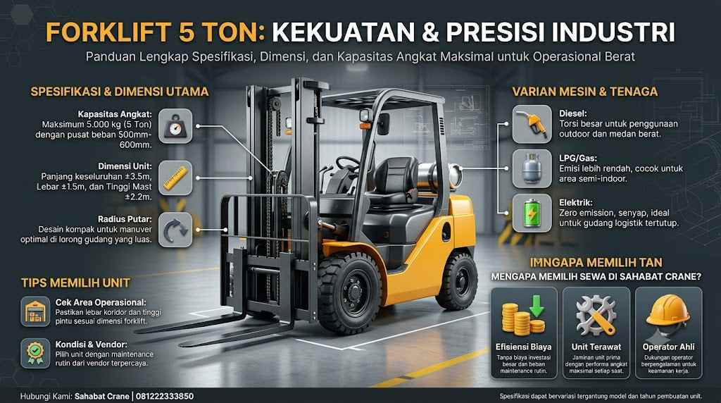 Forklift 5 Ton: Spesifikasi, Dimensi, dan Kapasitas Angkat