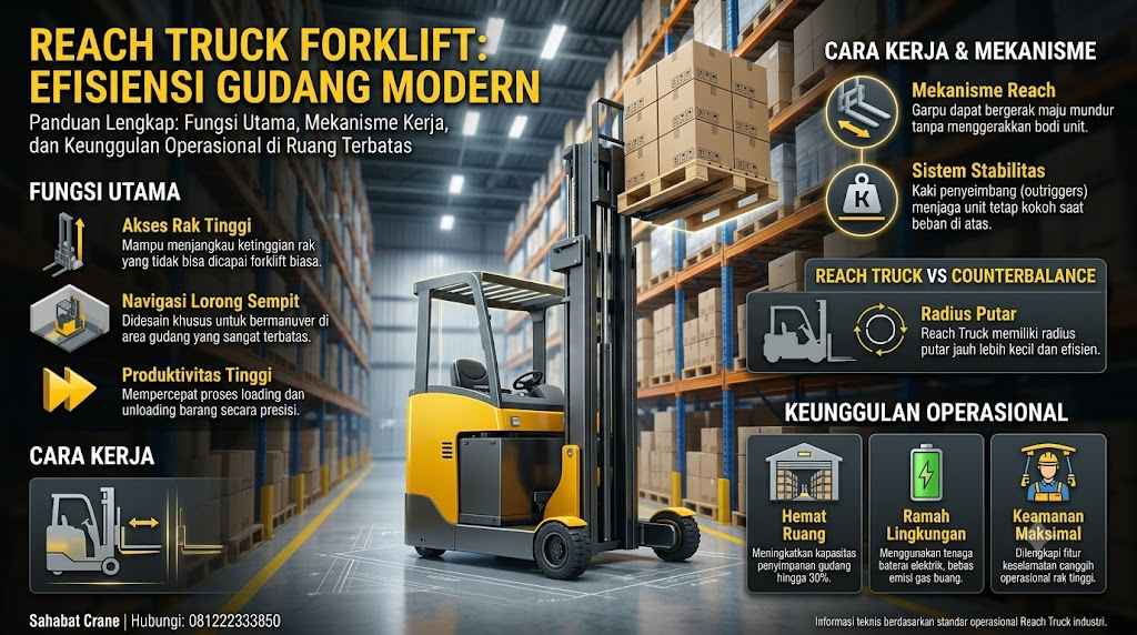 Reach Truck Forklift: Fungsi, Kelebihan, dan Cara Kerjanya